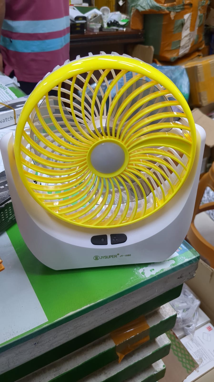 JY Super Lithium Rechargeable Mini Table Fan with LED Light - Portabl