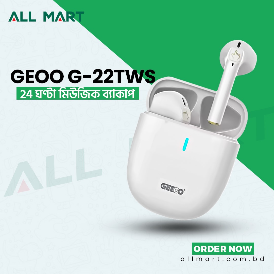 GEOO G22 Bluetooth Earphones - Touch Control, 5-Hour Music/Talk Time