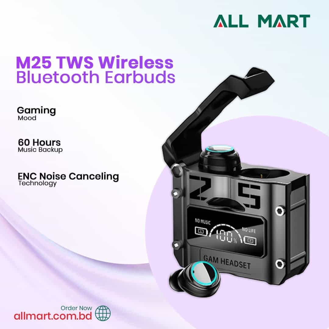 M25 TWS Bluetooth 5.3 Earbuds: HiFi Sound, Noise Cancelling, 2000mAh C